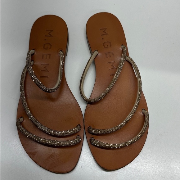 M Gemi The Fosca Crystal Sandals Slip On Flat Shoes Jeweled Gold Tan Size 36.5 - Picture 6 of 10